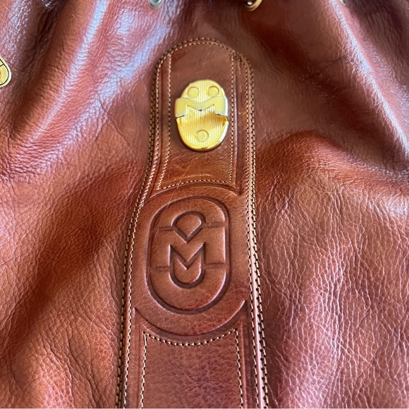 Marino Orlandi Cognac Leather Drawstring Bucket Sling Bag Backpack - Picture 3 of 16